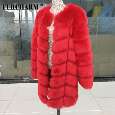 High quality fashion Long sleeve lady faux fur coat winter Fox Fur Coat