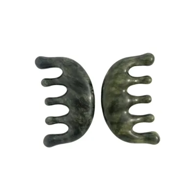 Jade Wide Teeth U-Shaped Groove Massage Comb Xiuyan Scraping for Body Meridians Hand-Polished Compact Durable