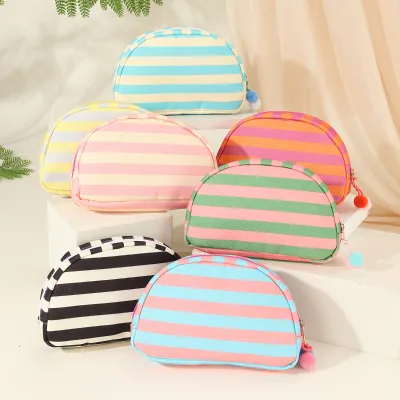 New Striped Shell Cosmetic Bag Semi-circular Portable Cute Storage Bag Outdoor Travel Canvas Cosmetic Storage Bag