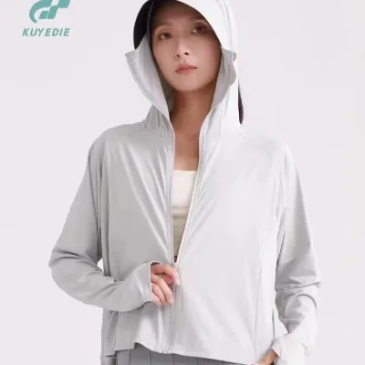 Original Yarn Cool Feeling Ice Silk Anti-Ultraviolet Ray Breathable Jacket Dead Leaf Butterfly Design Sunscreen Rash Guard
