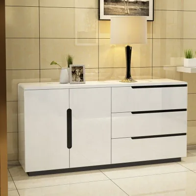 High Gloss White Sideboard Buffet with 3 Drawers Doors Storage Cabinet Plinth Base for Dining Room Living Room Hotel Credence