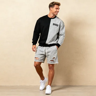 Doger Custom Design Men's Acid Washed Terry Cotton Street Wear Embroidery Print Short Sweatshirts Set Plus Size Tracksuit