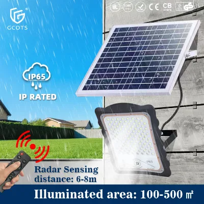 Solar Flood Lights with 6-8m Sensing Distance, Reduce Brightness After 1 Minute of Inactivity for Courtyard, Sidewalk,Factory