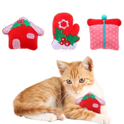 Wholesale Funny Cartoon Cute Soft Plush Christmas Pet Cat Toys Sustainable Indoor Catnip Toys for Play