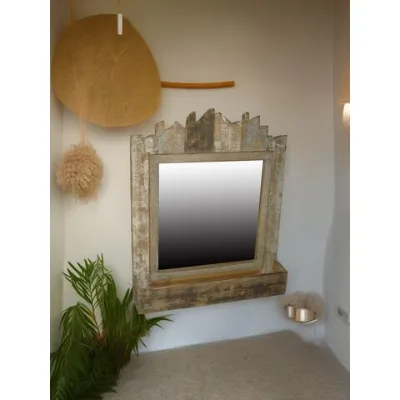 "Antique Elegance" Distressed Wood Frame Mirror for Living Spaces