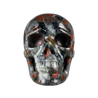 Natural Dragon Blood Stone Skulls Sculpture 32cm Large Size Handmade Carved Skulls Figurine Gothic Home Decor Collectible Art