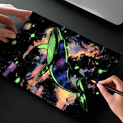 Glow-in-the-dark Scratch A4 Adult Glitz 16 Open Scratch Paper Adult Stress Relief Scratch Holiday Gift