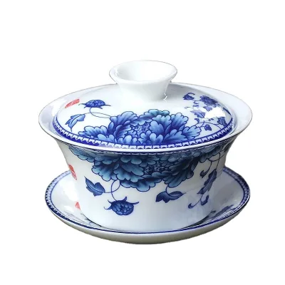 Hand Painted Blue and White Porcelain Gaiwan Jingdezhen Tea Cup