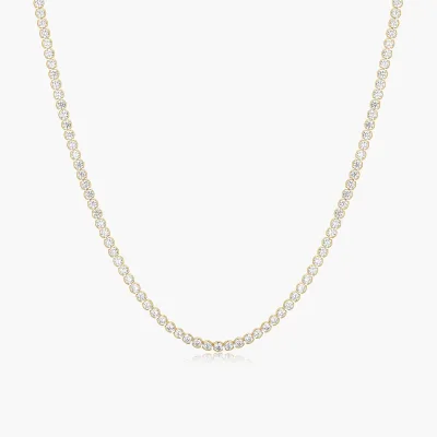 CHICNNA Vendors Silver 925 Sterling 14K Gold Plated Cubic Zirconia Bezel Round Women's Tennis Necklace Luxury Wedding Jewelry