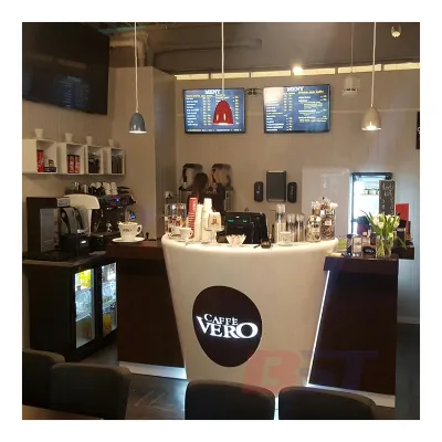 Client's Feedback bar Counter Display Cafe Corian Quartz Marble Stone Interior Design Cafe bar Restaurant bar Counter Design