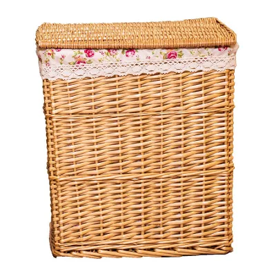 Custom Cheap Bulk Handmade Rectangular Willow Woven Wicker Dirty Clothes Laundry Basket with Lid