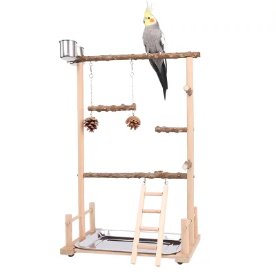 Natural Pepper Wood Bird Toy Button Closure Fun Climbing Ladder Parrot Swing Ring Ladder Stand Pole Climbing Suspension Bridge