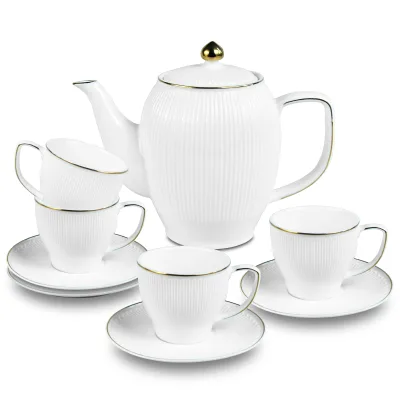 Hot Sale Ceramic Tea Set White Porcelain Tea Pot Cup and Saucer Milk Teapot Coffee Set for Home Restaurant