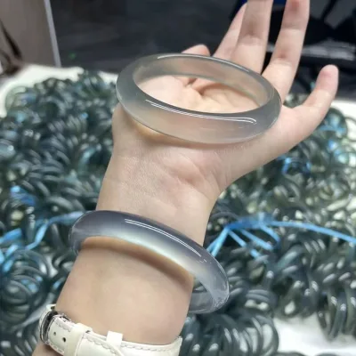 Rare Precious Gray Blue Ice Jade Bangle Natural Quartz Jadeite Clear Blue Jade Bangle