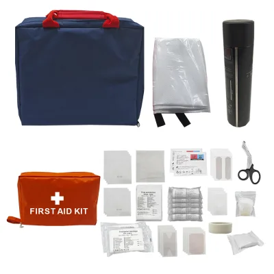 A Home First Aid Kit Containing Emergency Survival Tools Such As a Fire Extinguisher and a Fire Blanket