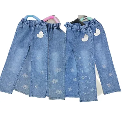 Wholesale Girls' Jeans with Rhinestone Pattern Straight Leg Loose Jeans
