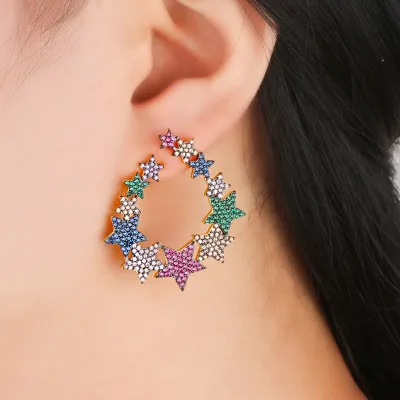 New Engagement Trend Exquisite Light Luxury Fashion Trend Color Blocked Star Earrings Wedding Jewelry