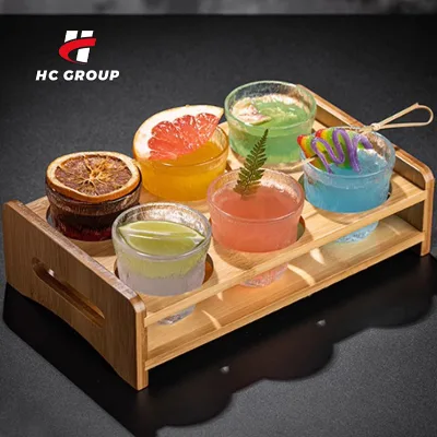 Novelty Girly Shot Glasses Short Cocktail Glass Crystal 3D Glacier Shot Glass With Wooden Holder Set