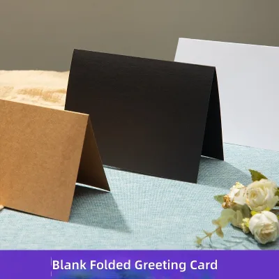 Custom Vintage Kraft Blank Folded Greeting Cards, Matte White Black Foldable DIY Note Cards for Holiday Gift Business Stationery