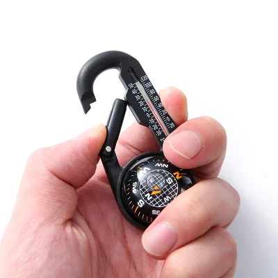 Hot Sale Plastic Hiking Buckle Compass Multifunctional Outdoor Compass with Thermometer Portable Keychain Compass