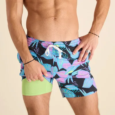 2026 Mens Swim Trunks with Compression Liner 5.5" Inseam Quick Dry Bathing Suit Lightweight Swimming Shorts