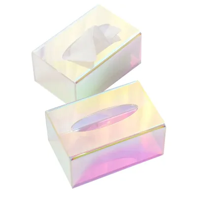 Iridescent Lucite Acrylic Tissue Napkin Holder Box Square Napkin Organizer for Bathroom, Kitchen and Office Bedroom Storage
