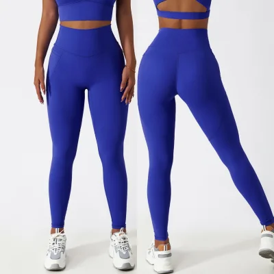 Aoyema Wholesale Custom High Waist Butt Lifting Sports Workout Horse Riding Running Femininas Pants With Pockets Gym Leggings