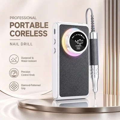 40000RPM Brushless Handpiece Coreless Manicure Drill USB Charging Leather Casing Luxury Rechargeable Nail File for Acrylic Gel