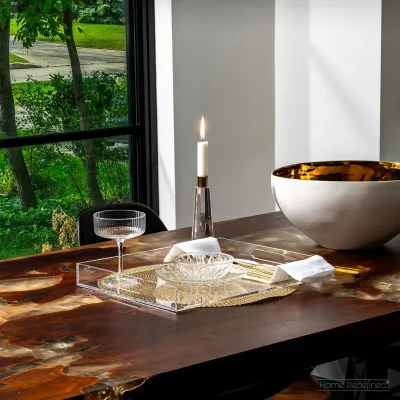 Modern Elegant 16"x12" Acrylic Lucite Clear Rectangle Sustainable Handles Dishwasher Microwave Safe Food Grade Serving Tray Home