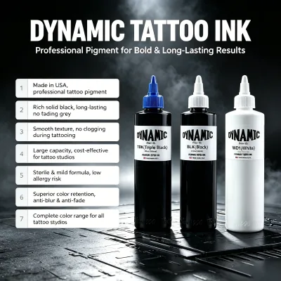 Professional Dynamic Black Tattoo Ink High Pigment Vegan Sterile Permanent Tattoo Pigment