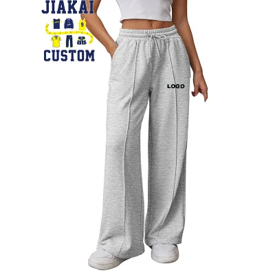 Custom Logo Womens Wide Leg Sweatpants High Waisted Baggy Pants Fashion Teen Girl Drawstring Athletic Joggers