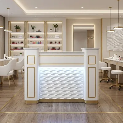 Wholesale Custom Reception Desk Beauty Salon Wooden Cash Register Front Desk Reception Counter for Salon or bar Use