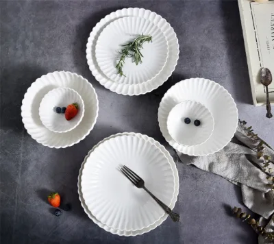 New Style Pure White Ceramic Tableware Set Bowl Plate Set Noodle Bowl Steak Plate Dishwasher Safe for Restaurant & Wedding