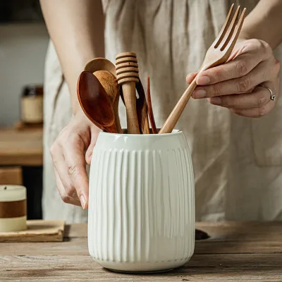 Ceramic Kitchen Utensil Holder for Countertop Large Cooking Utensil Crocks for Kitchen Counter Chic Modern Home Decor