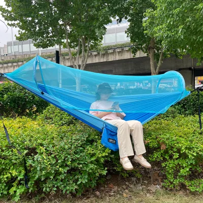 Lightweight Outdoor Hanging Garden Ultralight Hammocks Wholesale Technology Ripstop Nylon Flat Hammock With Mosquito Net