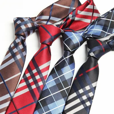 Men's Ties Classic 6cm Slim Polyester Woven Plaid Necktie Fashion Checked Neck Tie for Party Wedding Business