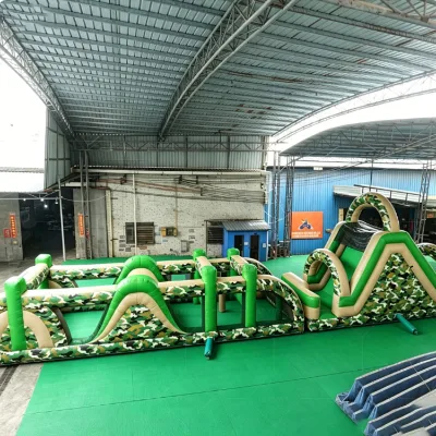 Camouflage Inflatable Obstacle Course With Slide Commercial Large Inflatable Run Obstacle Race for Adult Kids