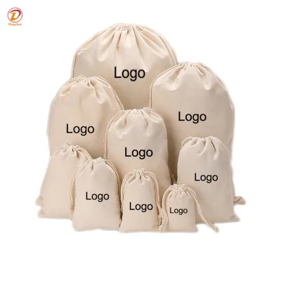 Washable Multifunctional High Quality 100% Cotton Bag With Drawing Strap Private Logo Storage Canvas Drawstring Bag