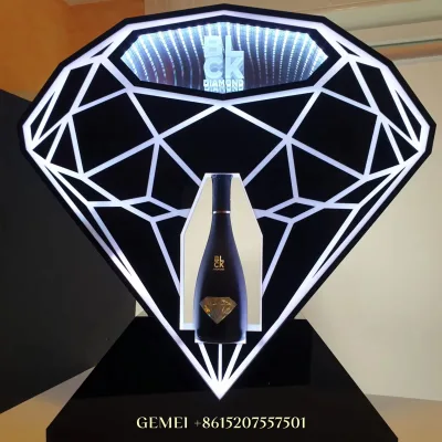 Customized Champagne Diamond Bottle Presenter LED Infinity Illusion Mirror Wine Glorifier Display VIP Service LED Neon Sign