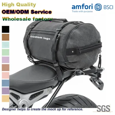 Waterproof Vintage Motor Bike Tail Bag Backpack Trunk Organizer Large Capacity Canvas Motorcycle Saddle Bag