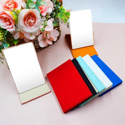 Hot Sale Factory Custom Logo Silver Finish 1X Magnification Folding Mirror Mini Soft PU Leather Pocket Foldable Hand Mirror