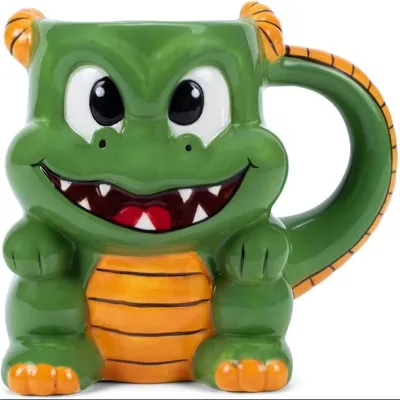 Green Fire Breathing Dragon Character 17 Ounce Glossy Ceramic Reusable Coffee Tea Mug with Gift Box for Party Morning Brew