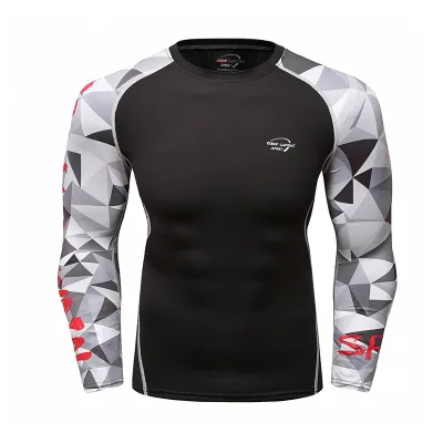 OEM Custom Logo Men's Black Outdoor Fishing T Shirts Wholesale Fitness Compression Wear Rash Guard for Men
