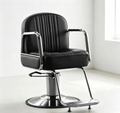 Traditional Black Leather Commercial Use Portable Barber Chair with Chrome Base for Hair Salons & Barber Shops Cutting & Styling