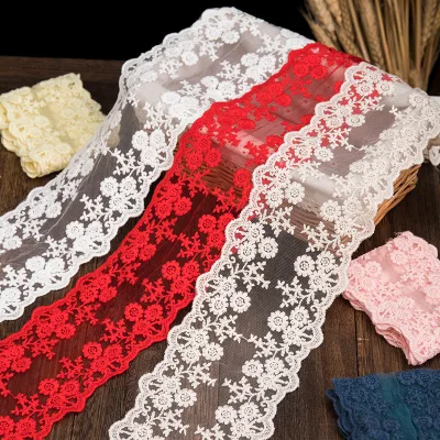 11CM Wide Color Cotton Thread Water-Soluble Embroidery Mesh Lace Double Edge Symmetrical Bow Japanese Style Hair Accessories