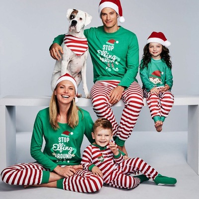 New Classic Matching Family Pajamas Set Tee Striped Bottom PJ's