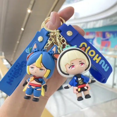 12 Styles Genshin Impact Custom 3d Silicon Keychain Anime Game Character Albedo Custom Key Lanyards PVC Wristband Car Key Chains