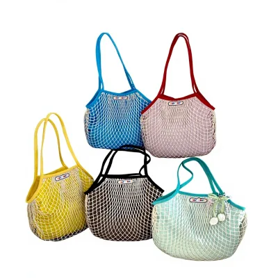 Wholesale Candy Color Summer Holiday Net Beach Shoulder Bag for Women Girls Mesh Daily Large Shopping Bag with Nylon Lining