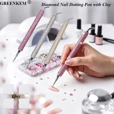 Diamond Design Nail Rhinestone Picker Dual Head Nail Art Dotting Pen with Clay