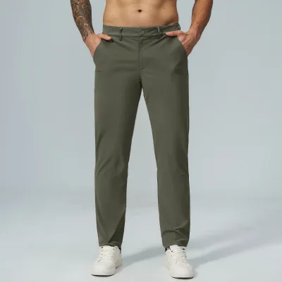 Mens New Soft Skin-Friendly Polyester Pants High Quality Golf Straight Quick Dry Sports Pants Solid Casual Trousers